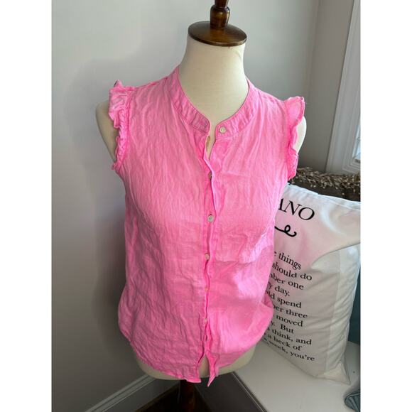 Lilly Pulitzer Briette Button Down Top Blouse Hot Pink Size XS Linen Ruffles - Picture 1 of 3